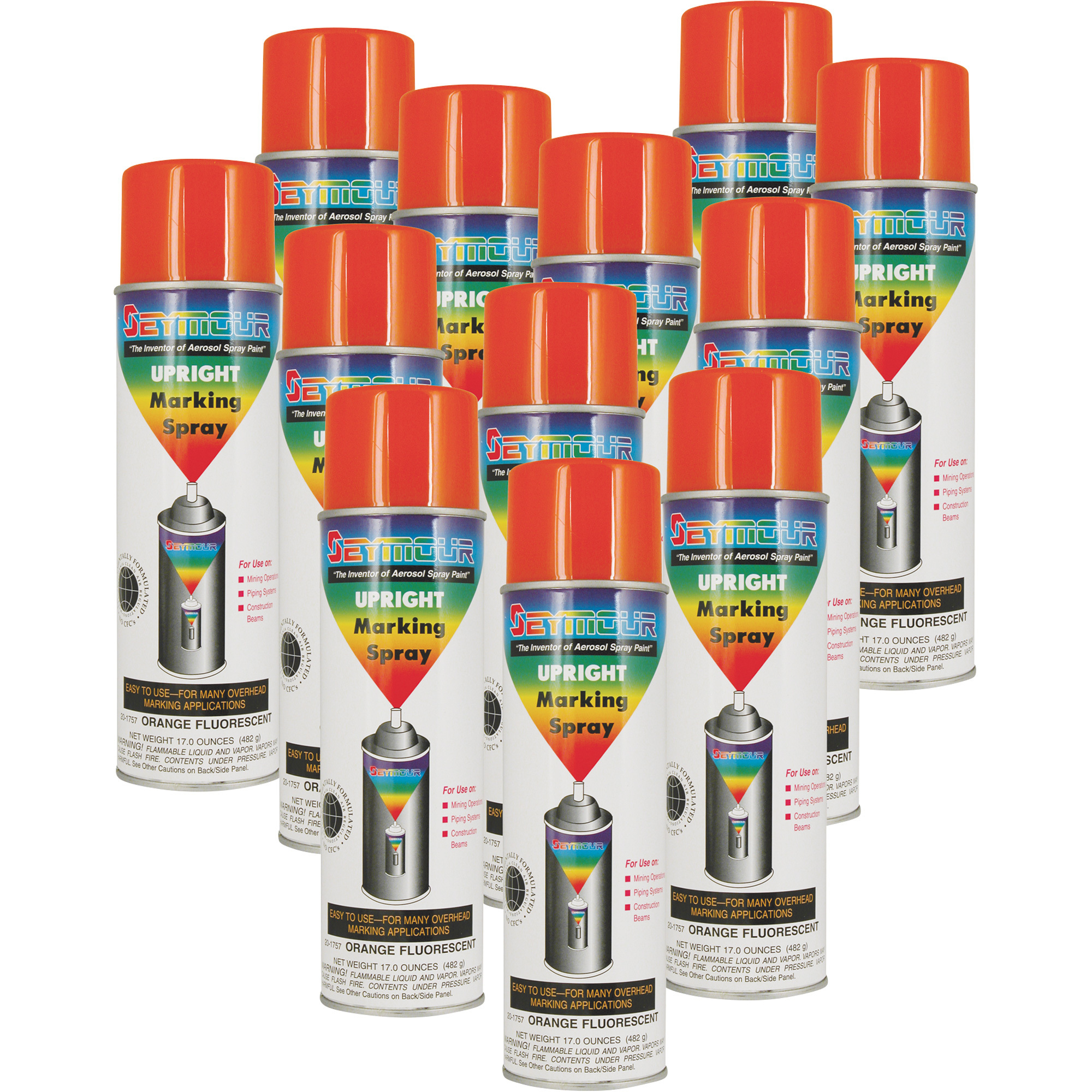 Seymour Upright Marking Paint, Orange Fluorescent, 12ct. Case, 20-oz. Cans, Model# 20-1757